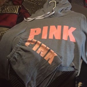 Pink Brand Crop Top hoodie With Matching Shorts